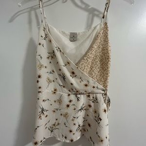 SALE Floral Wrap Top Spaghetti Strap Blouse Tank Top white yellow camisole